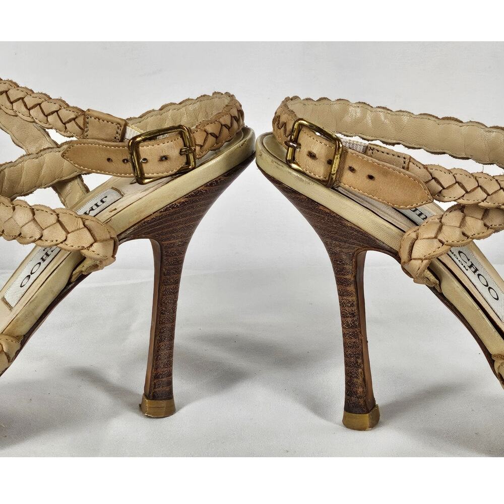 JIMMY CHOO AUTHENTIC VINTAGE WOMEN'S BEIGE STRAPPY ANKLE HEELS – SIZE 6.5 (37.5) - Picture 11 of 11